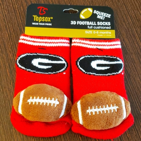 Topsox NCAA Georgia Bulldogs 3-D Football Cushioned Socks for Infants 0-6 - Picture 1 of 7